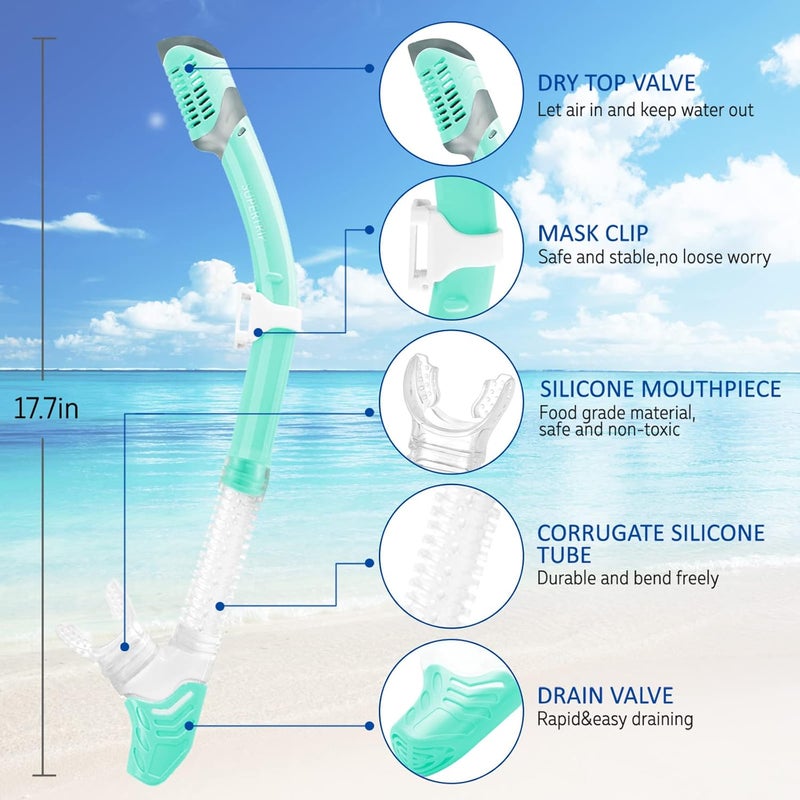 Supertrip Dry Snorkel Adult, Scuba Diving with Splash Guard and Top Valve, Freediving Snorkeling Swimming Snorkel for Adults Youth - Image 1